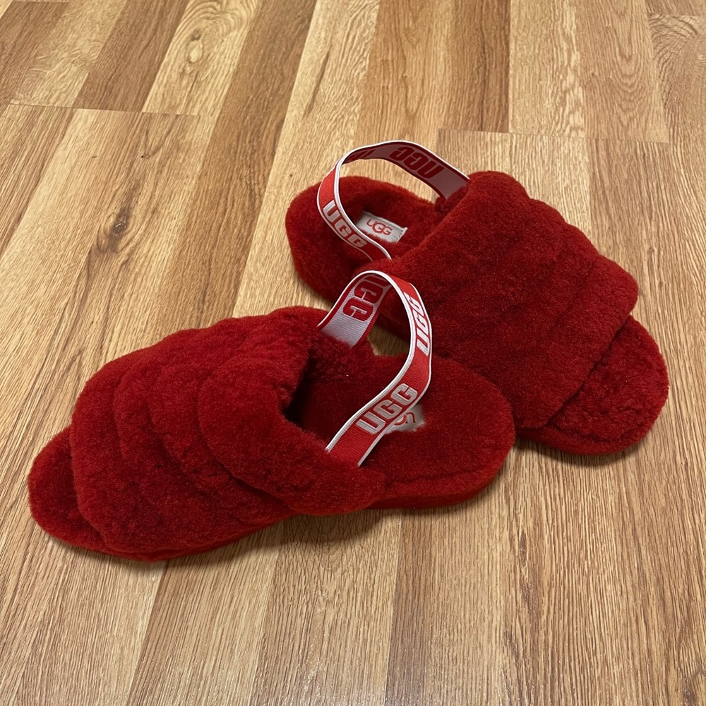 UGG Red Fluff Yeah Slide Sandals Slippers